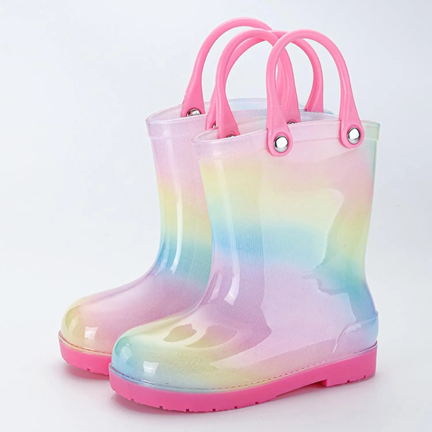 Kids Tie Dye Waterproof Rain Boot with Pull on Handles Toddler Girls Bow Rain Boots Rubber Boots Cute Water Shoes