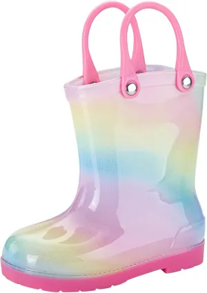 Kids Tie Dye Waterproof Rain Boot with Pull on Handles Toddler Girls Bow Rain Boots Rubber Boots Cute Water Shoes
