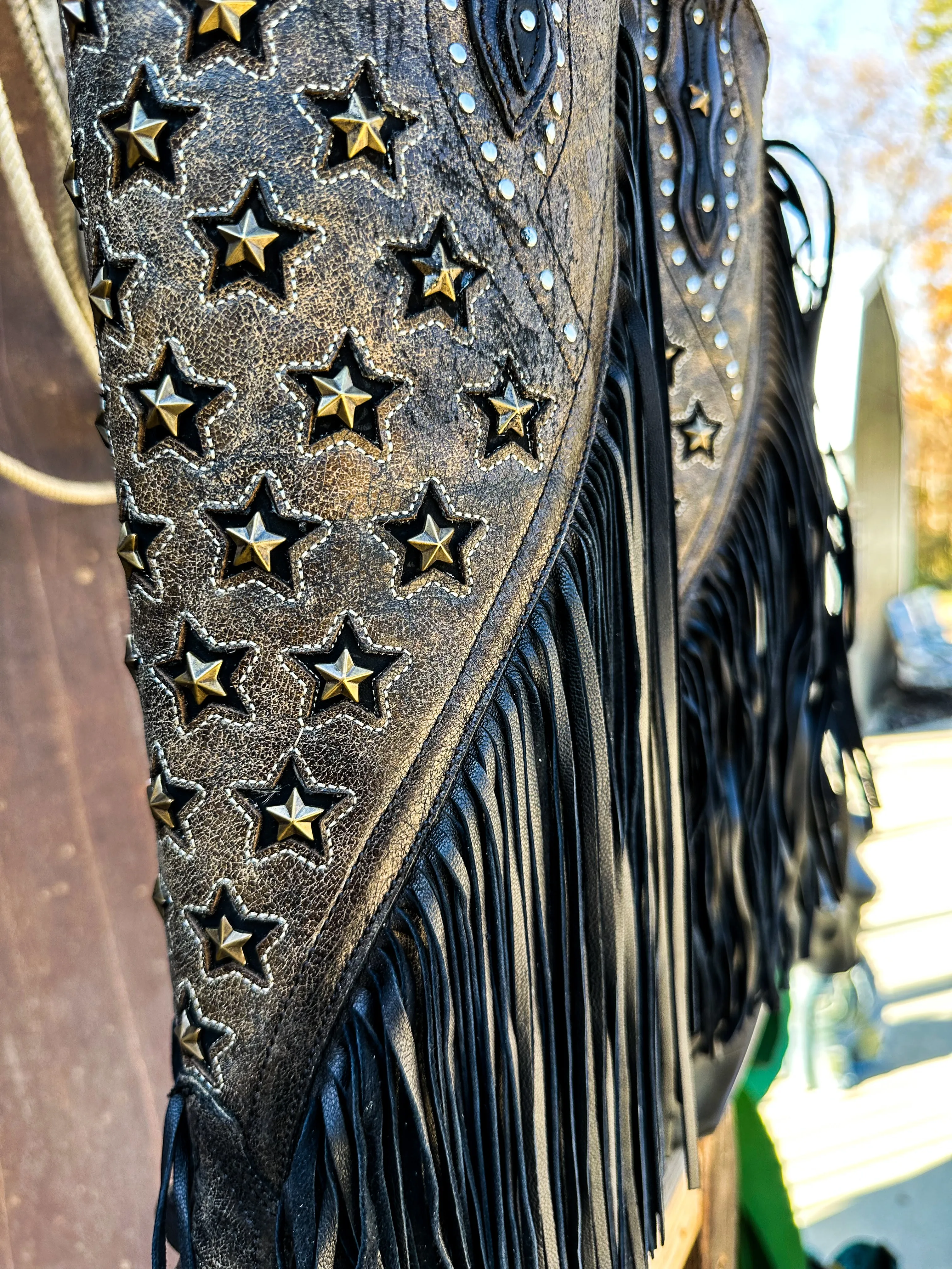 LD Black Stars Inlay & Embroidery & Fringe Corral Boot