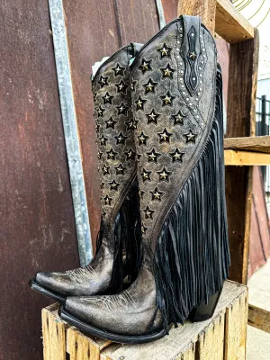 LD Black Stars Inlay & Embroidery & Fringe Corral Boot