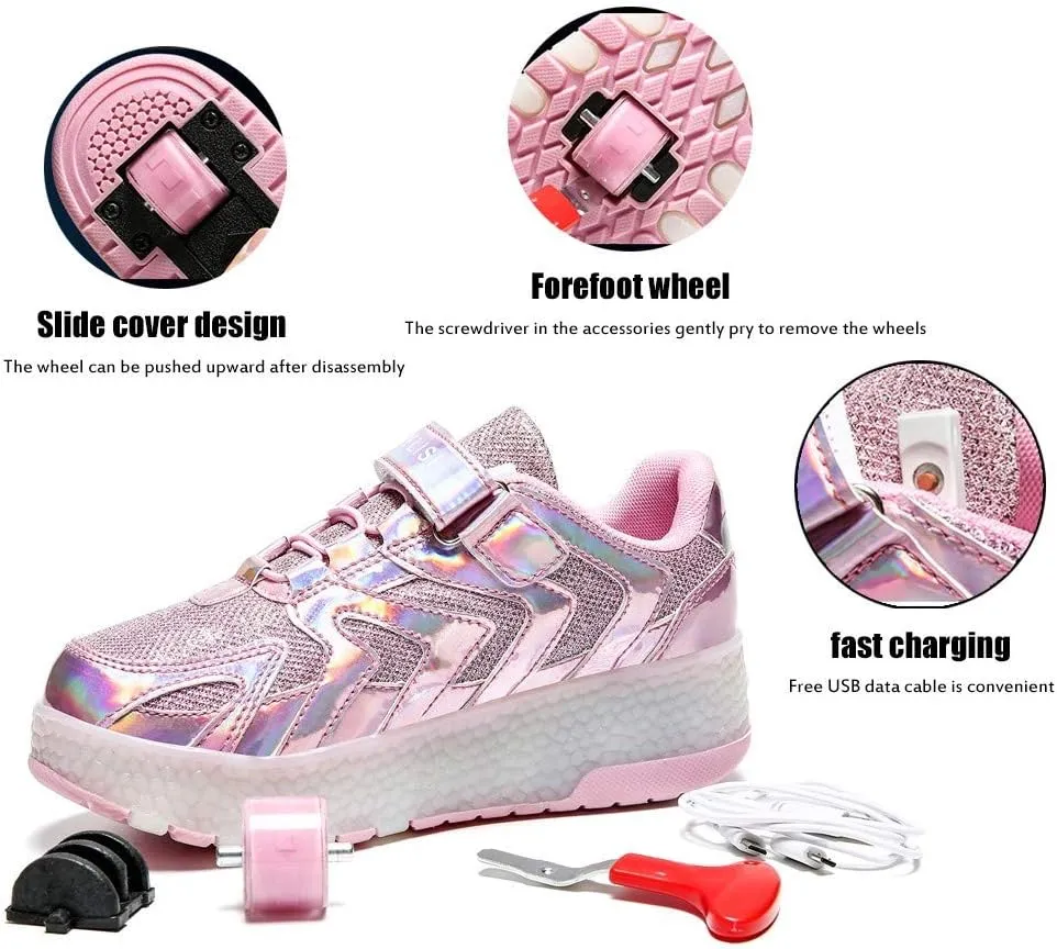 Led Light Roller Skate Sneakers with Wheels Girls Boys Shoes USB Rechargeable Dual Wheel Blinking Skate Sneaker Shoes Christmas