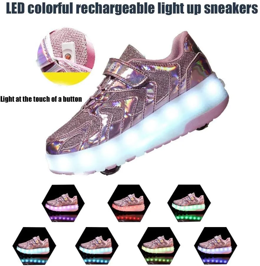 Led Light Roller Skate Sneakers with Wheels Girls Boys Shoes USB Rechargeable Dual Wheel Blinking Skate Sneaker Shoes Christmas