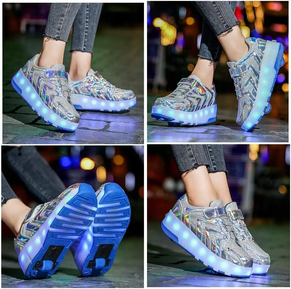 Led Light Roller Skate Sneakers with Wheels Girls Boys Shoes USB Rechargeable Dual Wheel Blinking Skate Sneaker Shoes Christmas
