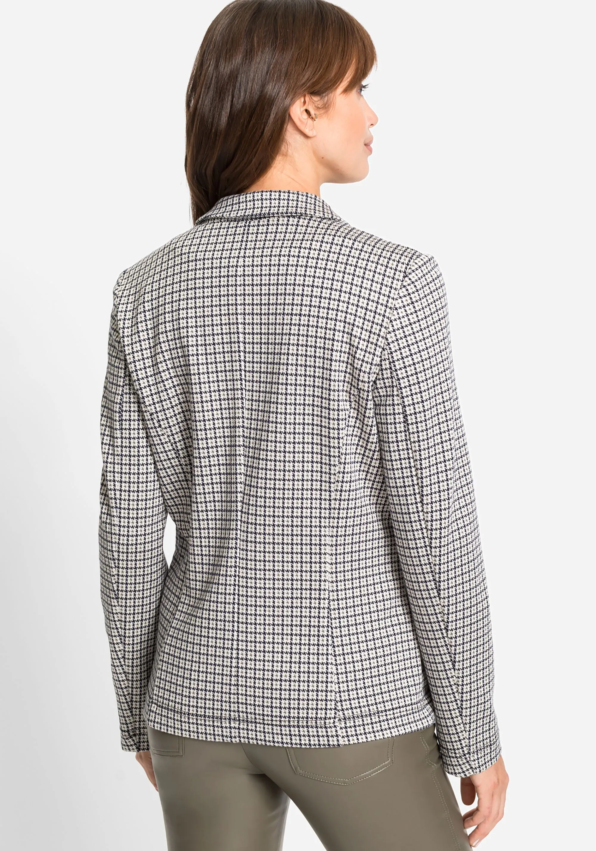 Long Sleeve Notch Collar Check Jersey Blazer