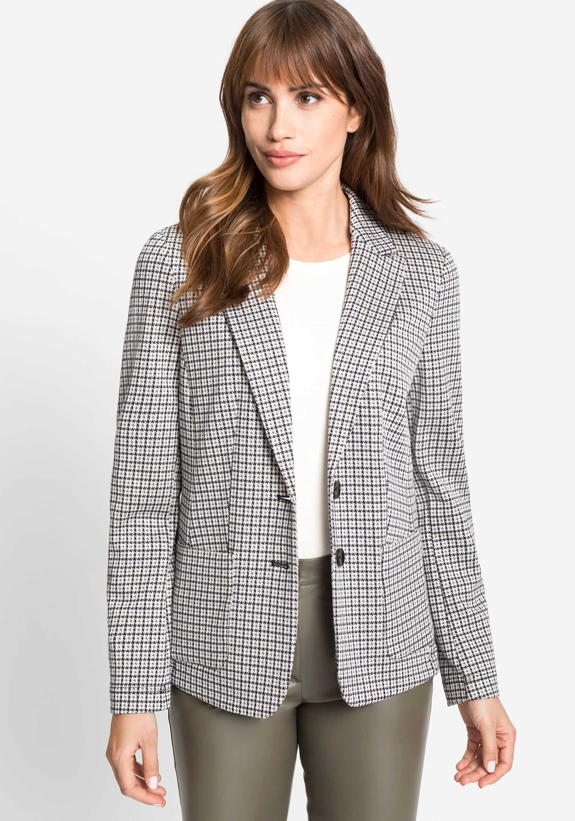 Long Sleeve Notch Collar Check Jersey Blazer