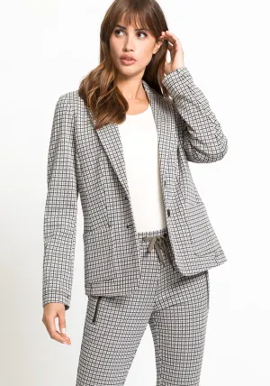 Long Sleeve Notch Collar Check Jersey Blazer
