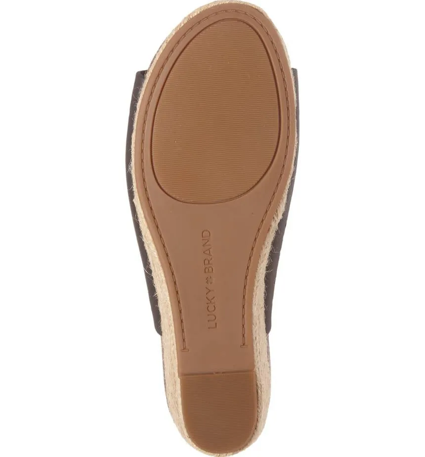 Lucky Brand Jemya Brindle Suede Perforated Open Toe Low Wedge Perforated Mule