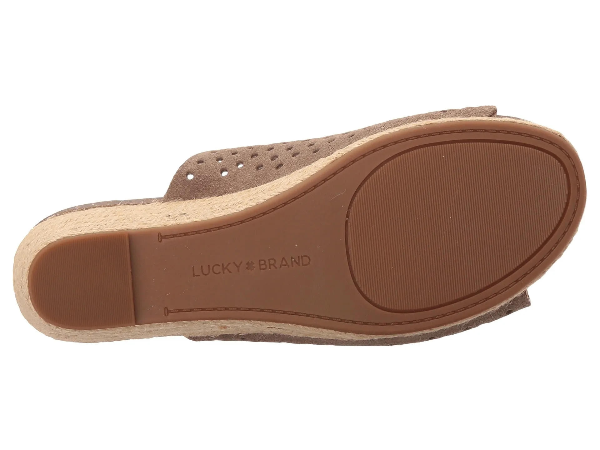Lucky Brand Jemya Brindle Suede Perforated Open Toe Low Wedge Perforated Mule