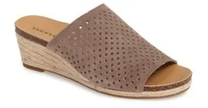 Lucky Brand Jemya Brindle Suede Perforated Open Toe Low Wedge Perforated Mule