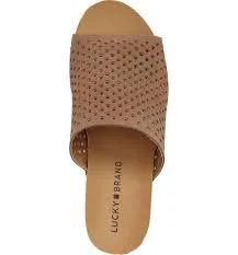 Lucky Brand Jemya Sesame Leather Perforated Open Toe Low Wedge Perforated Mule