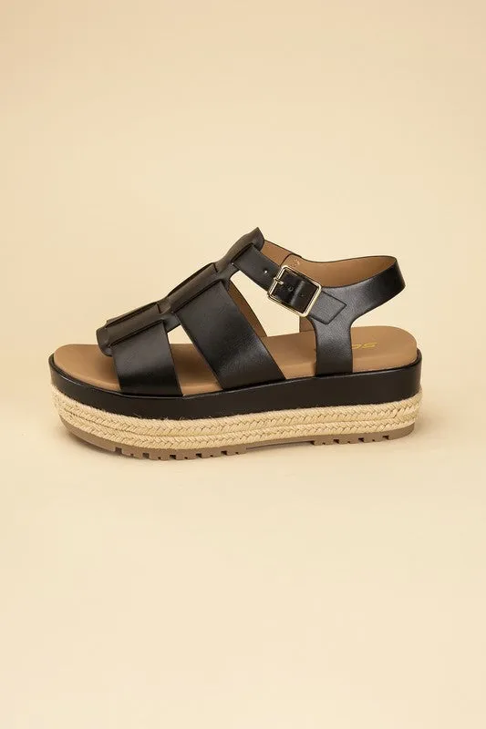 MCLEAN-S Black Espadrille Gladiator Round Toe Sandals
