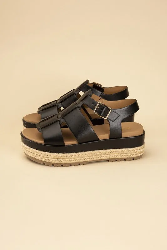 MCLEAN-S Black Espadrille Gladiator Round Toe Sandals