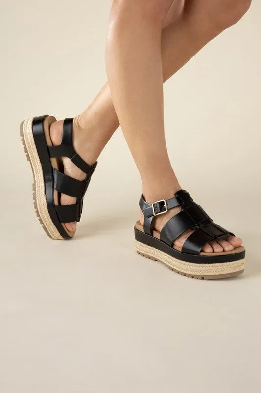 MCLEAN-S Black Espadrille Gladiator Round Toe Sandals