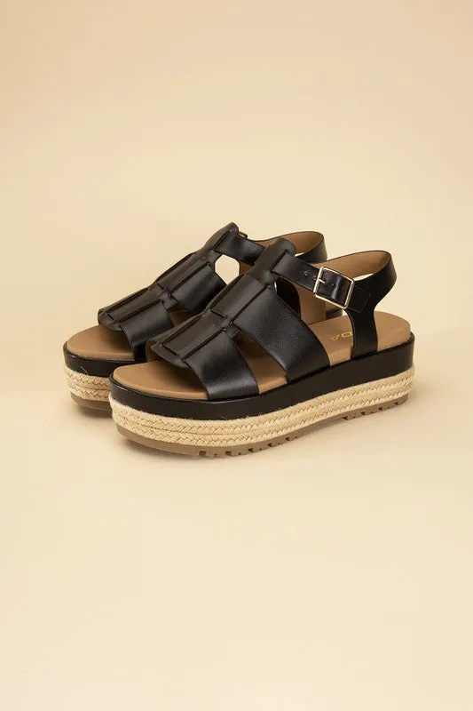 MCLEAN-S Black Espadrille Gladiator Round Toe Sandals