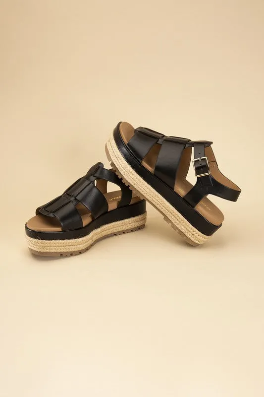 MCLEAN-S Black Espadrille Gladiator Round Toe Sandals