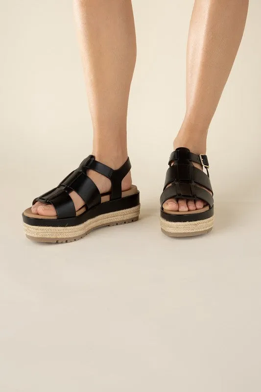 MCLEAN-S Black Espadrille Gladiator Round Toe Sandals