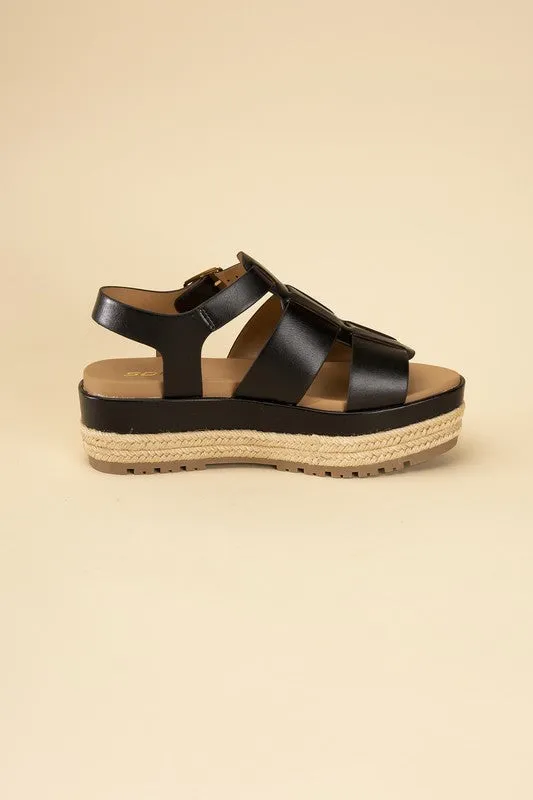 MCLEAN-S Black Espadrille Gladiator Round Toe Sandals