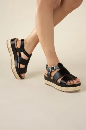 MCLEAN-S Black Espadrille Gladiator Round Toe Sandals