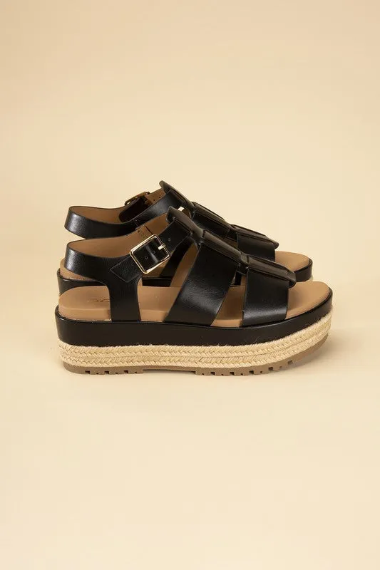 MCLEAN-S Black Espadrille Gladiator Round Toe Sandals