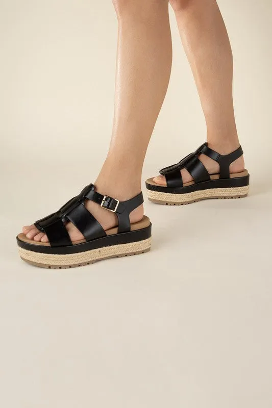 MCLEAN-S Black Espadrille Gladiator Round Toe Sandals