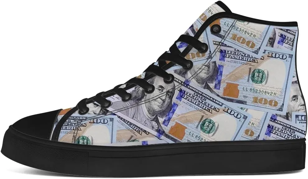 Money Shoes for Men Women Dollar High Top Canvas Sneakers Lace Up Casual Walking Shoes Gifts for Boyfriend Girlfriend