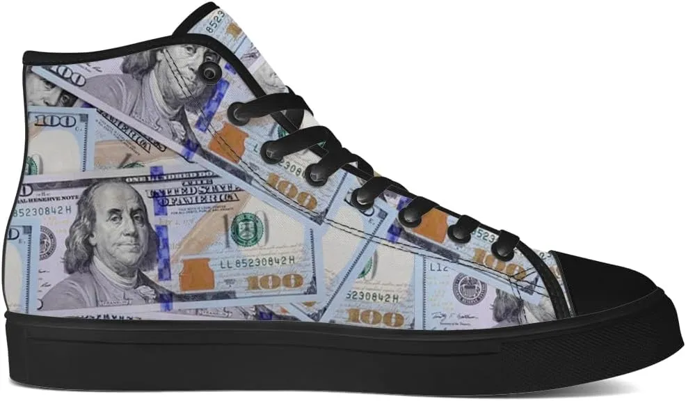 Money Shoes for Men Women Dollar High Top Canvas Sneakers Lace Up Casual Walking Shoes Gifts for Boyfriend Girlfriend