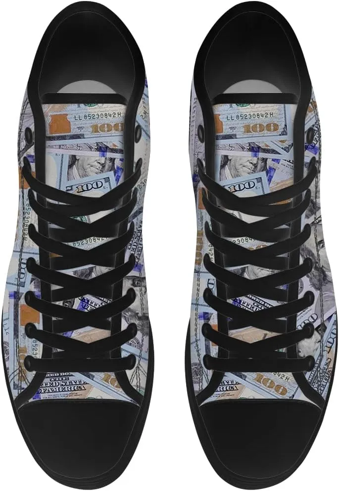 Money Shoes for Men Women Dollar High Top Canvas Sneakers Lace Up Casual Walking Shoes Gifts for Boyfriend Girlfriend