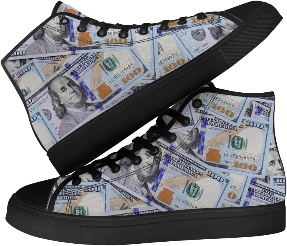 Money Shoes for Men Women Dollar High Top Canvas Sneakers Lace Up Casual Walking Shoes Gifts for Boyfriend Girlfriend