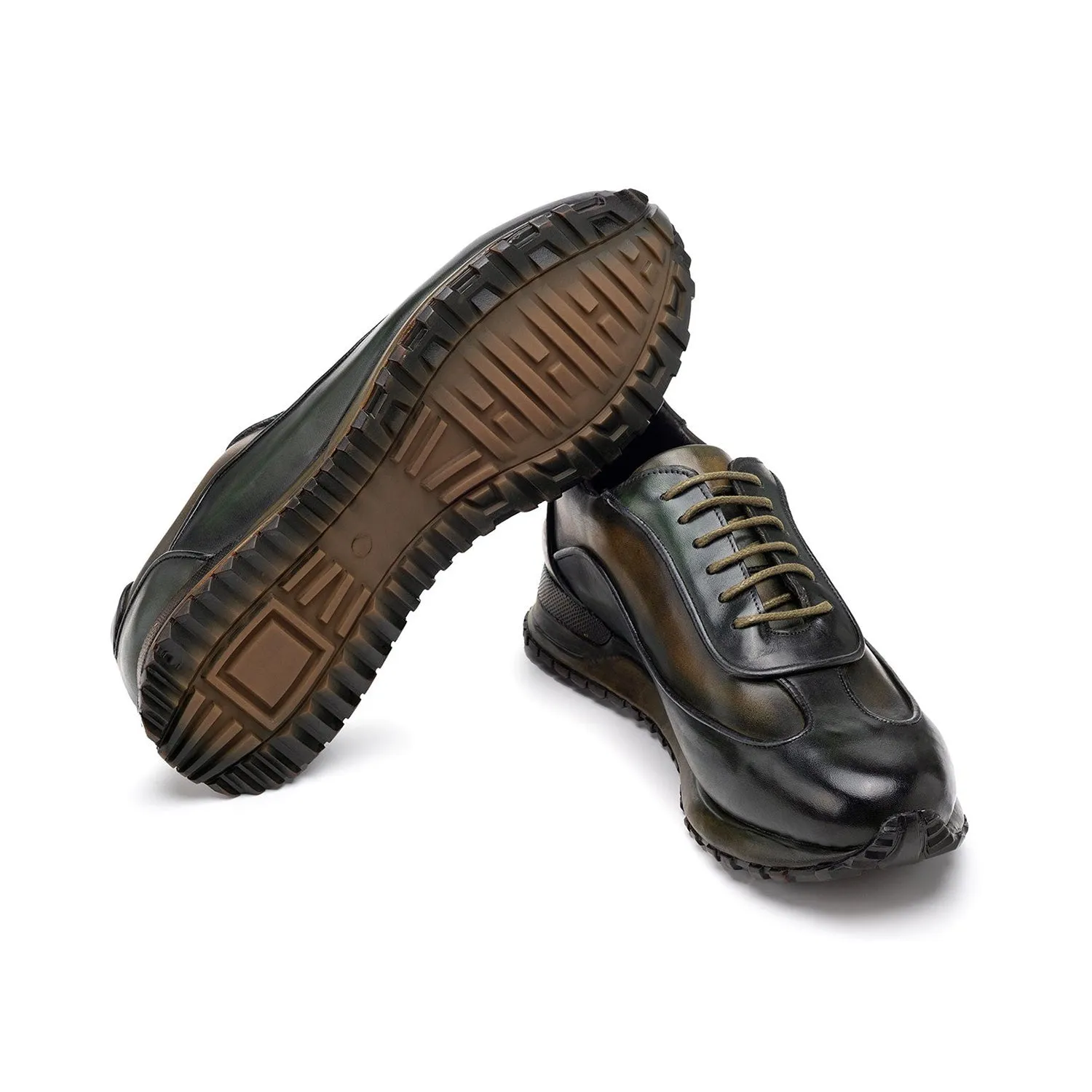 Paul Parkman Men's Shoes Patina Leather Casual Sneakers (PM6444)