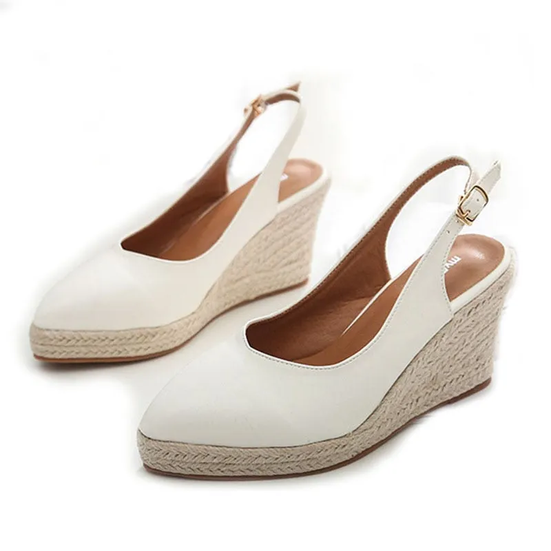 Purpdrank - Princess Kate's Same Leather Wedge Single Shoes Women's Shallow Mouth Espadrilles Spring and Autumn New Sandals HighHeel