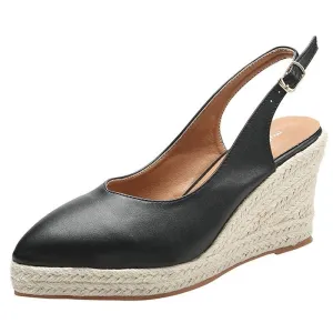 Purpdrank - Princess Kate's Same Leather Wedge Single Shoes Women's Shallow Mouth Espadrilles Spring and Autumn New Sandals HighHeel