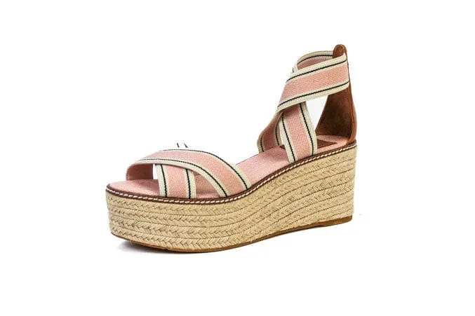 "Frieda" Cross Strap Espadrille Platform Wedges