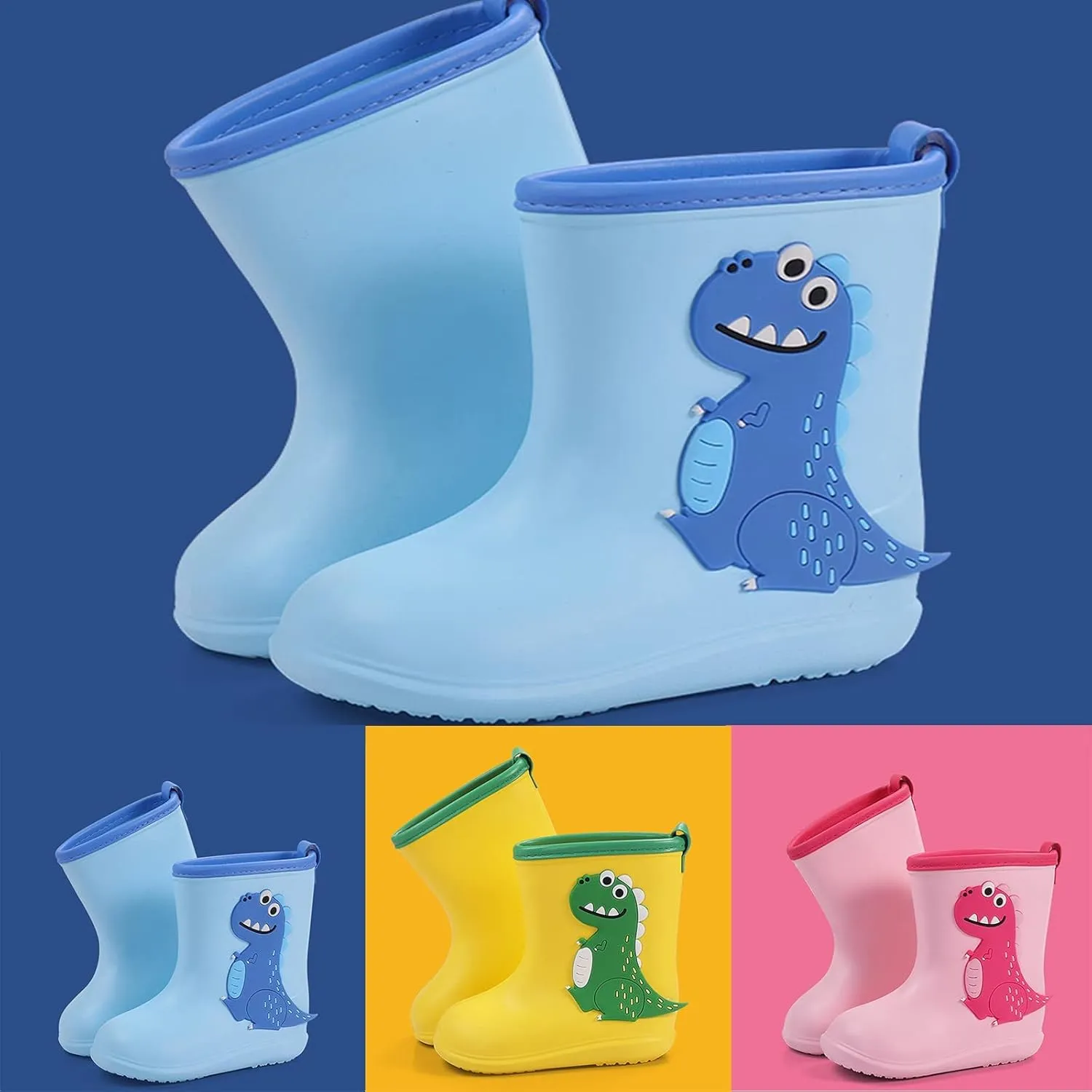 Rain Boots Toddler Children Cute Dinosaur Pull on Rainboots Boys Girls Cartoon Animals Water Shoes Baby