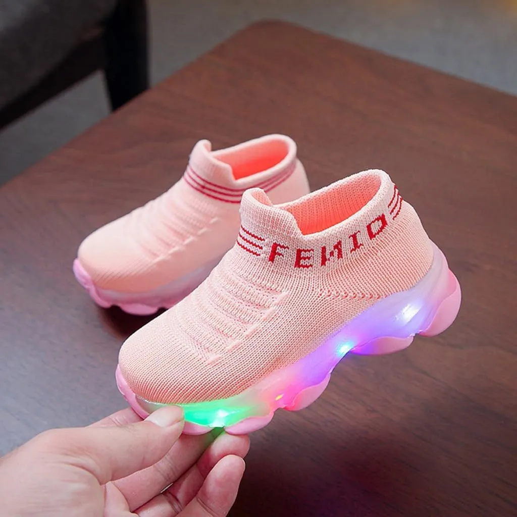 Sport Shoes Girls Boys Children Baby Run Casual Letter Led Luminous Mesh Baby Shoes Size 3 Girls Shoes