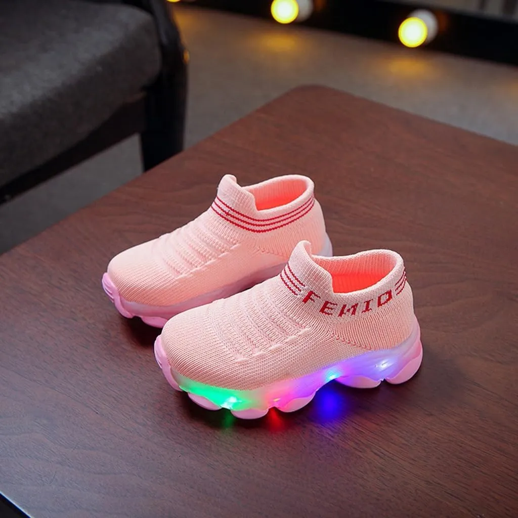 Sport Shoes Girls Boys Children Baby Run Casual Letter Led Luminous Mesh Baby Shoes Size 3 Girls Shoes