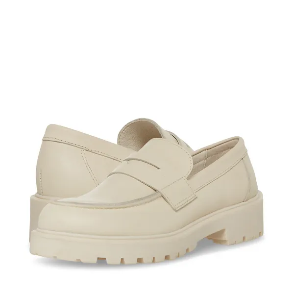 Steve Madden Lotto Bone/Bone Slip On Rounded Toe Chunky Heel Fashion Loafers