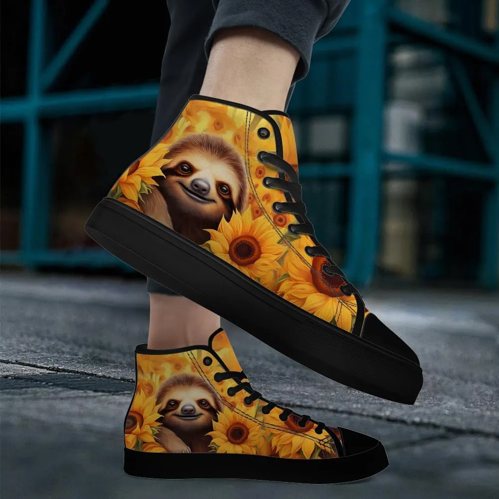 Sunflower Shoes for Men Women High Top Canvas Sneakers Lace Up Casual Walking Shoes Gifts for Dad Mom