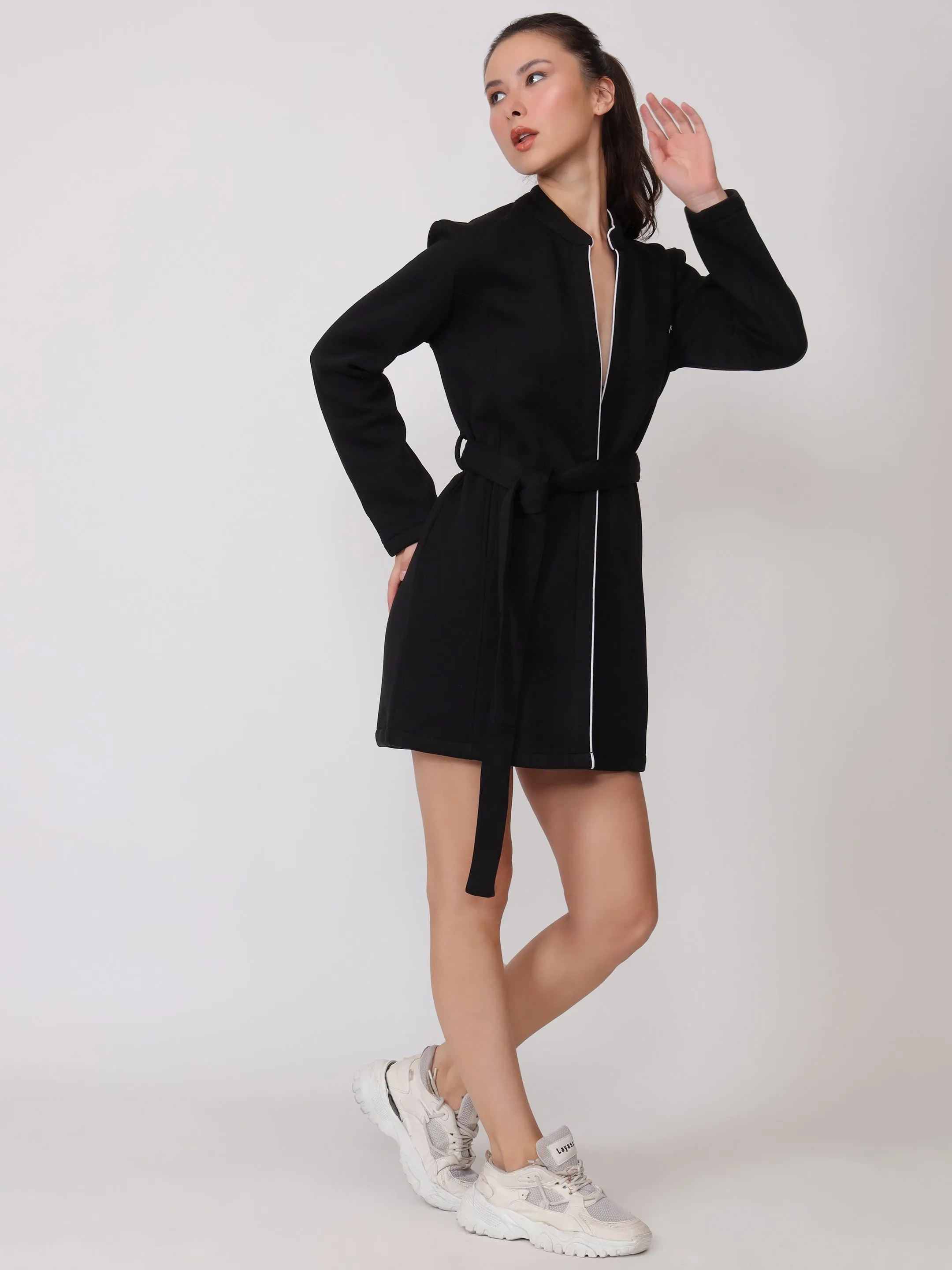 Timeless Black Belted Coat Sweatshirt