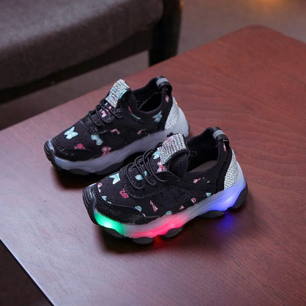 Toddler Baby Light Up Shoes Kids Boys Girls Non Slip LED Flashing Sneakers Breathable Wide Mesh Tennis Sport Shoes