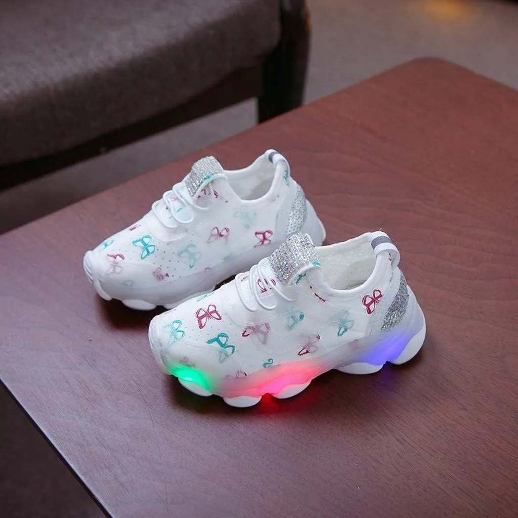 Toddler Baby Light Up Shoes Kids Boys Girls Non Slip LED Flashing Sneakers Breathable Wide Mesh Tennis Sport Shoes