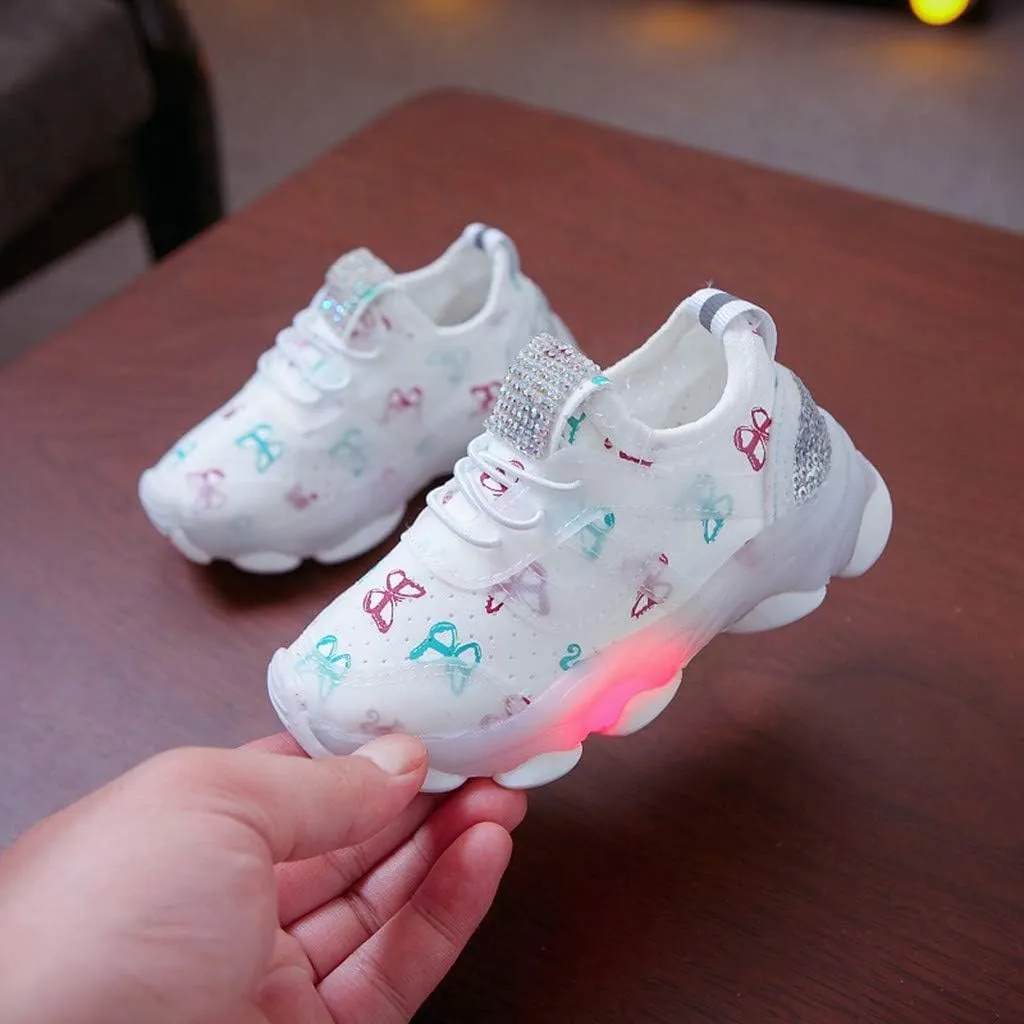 Toddler Baby Light Up Shoes Kids Boys Girls Non Slip LED Flashing Sneakers Breathable Wide Mesh Tennis Sport Shoes