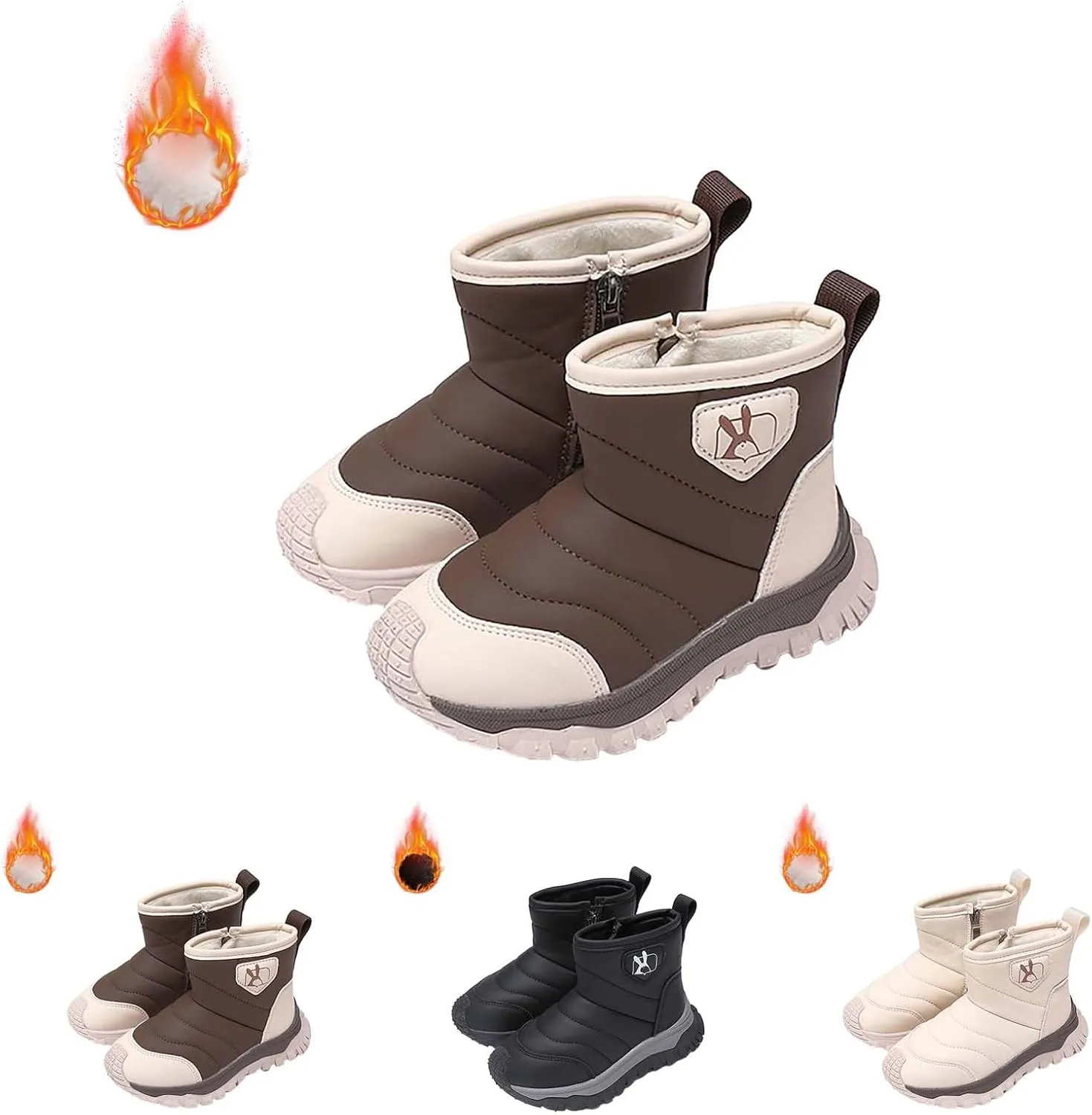 Toddler Cotton Soft Snow Booties Side Zipper aterproof Warm Shoes Baby Boys Infant Boots Sole Non Slip Ski Warm Comfy