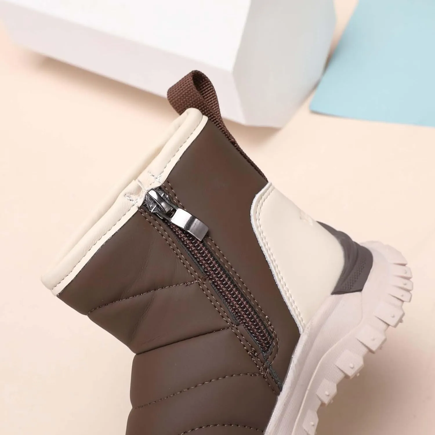 Toddler Cotton Soft Snow Booties Side Zipper aterproof Warm Shoes Baby Boys Infant Boots Sole Non Slip Ski Warm Comfy