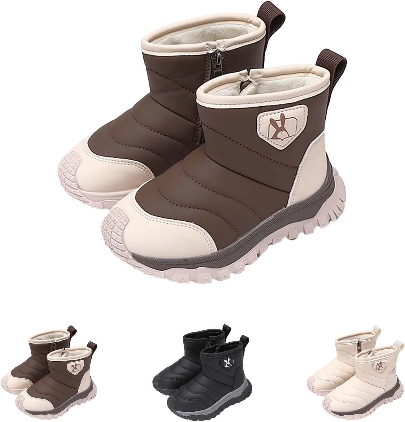 Toddler Cotton Soft Snow Booties Side Zipper aterproof Warm Shoes Baby Boys Infant Boots Sole Non Slip Ski Warm Comfy
