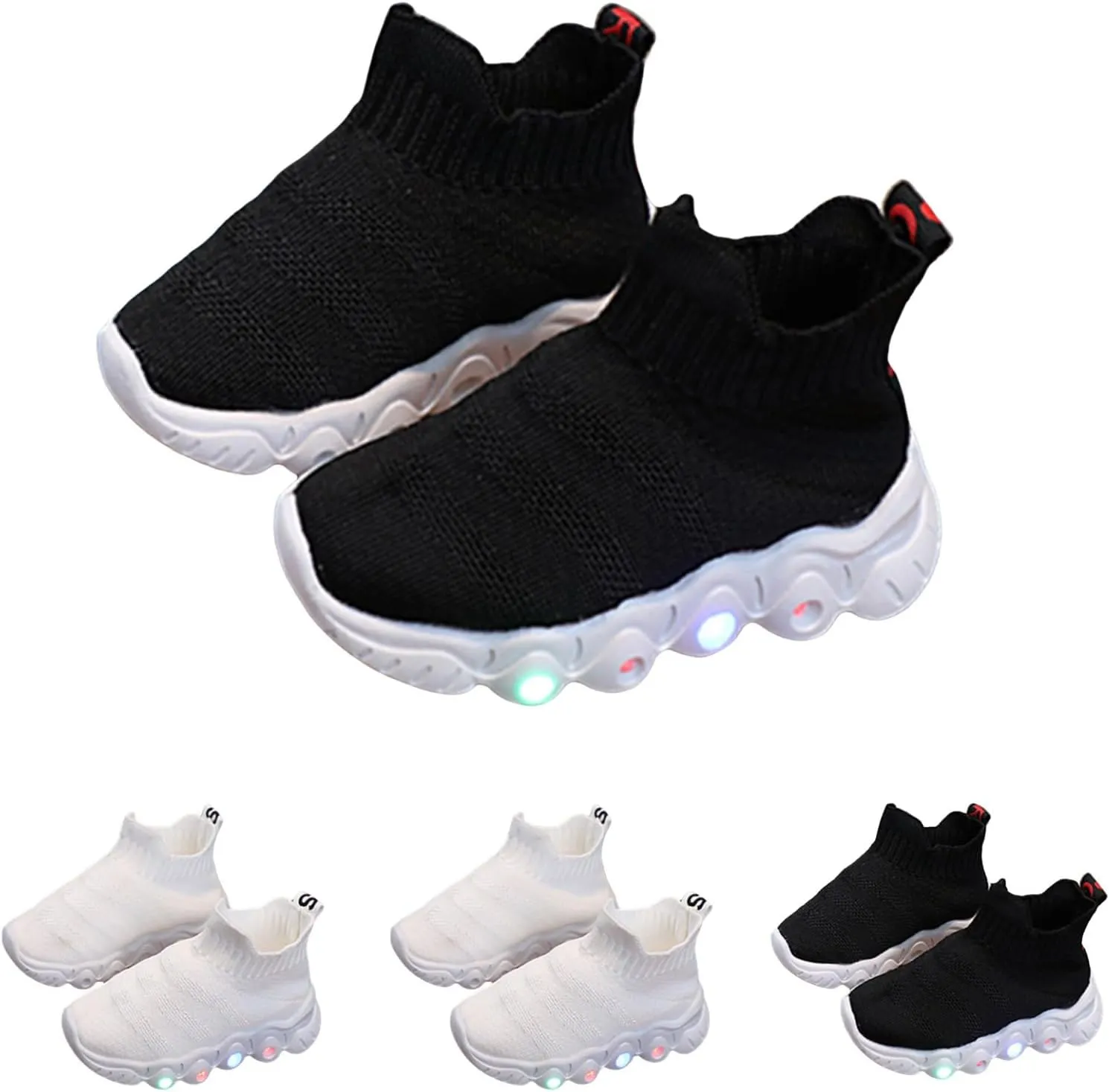 Toddler Kids Fashion Shiny Sneakers Light up Slip on Breathable Athletic Casual Shoes Boys Girls Walking Tennis Shoe with LED