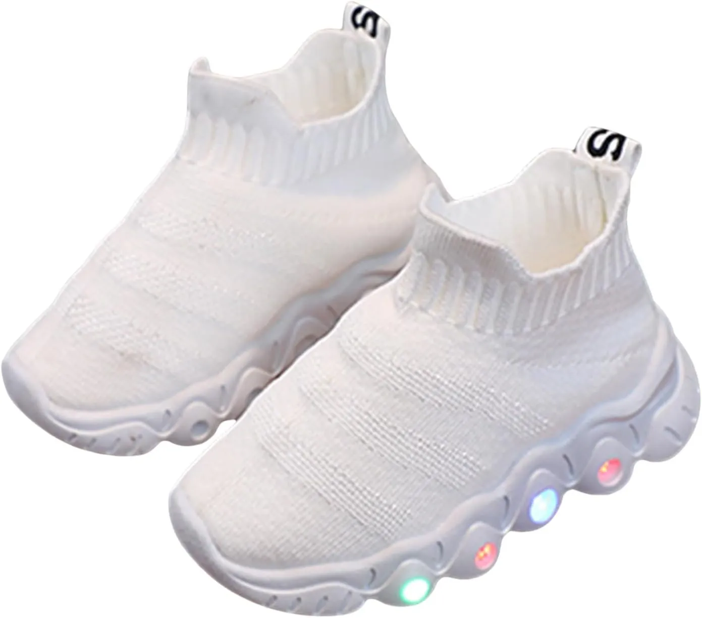 Toddler Kids Fashion Shiny Sneakers Light up Slip on Breathable Athletic Casual Shoes Boys Girls Walking Tennis Shoe with LED