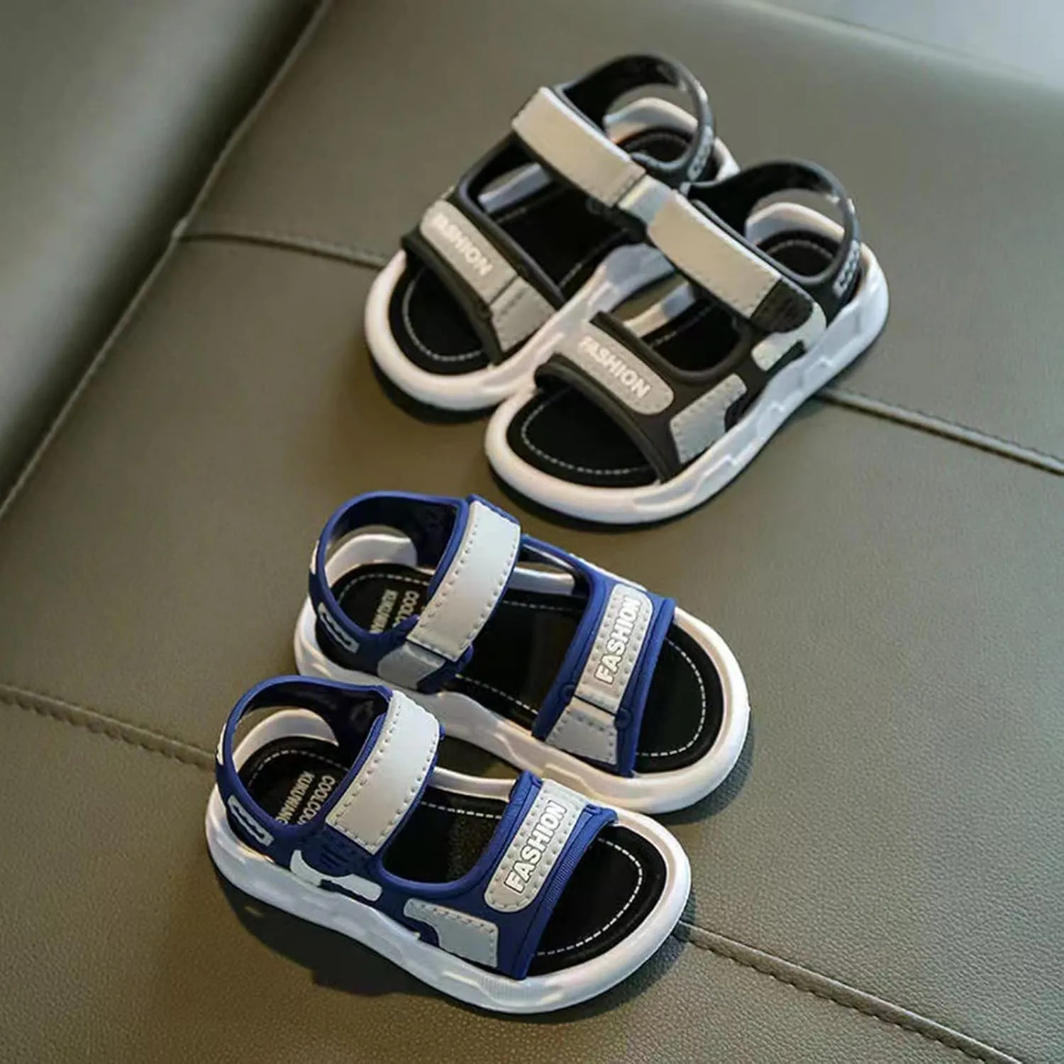 Toddler Open Toe Foam Sandals Summer Flat Wide Shoes Baby Boys Girls Summer Outdoor Fashion Loafers With Strap Soft