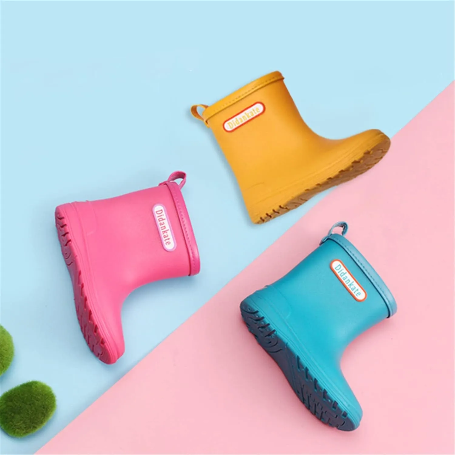 Toddler Rain Boots with Easy On Handles Boys Girls Non-Slip Lightweight Insulated Rain Shoes Kids Rubber Baby Girl Boots