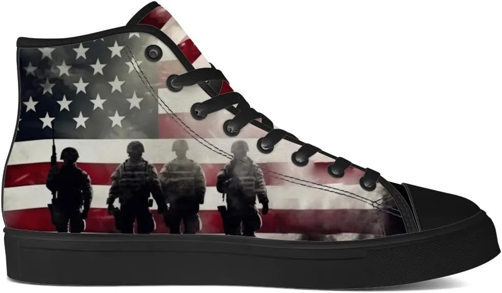 Veteran Shoes for Men Women Patriotic High Top Canvas Sneakers Lace Up Casual Walking Shoes Gifts for Dad Mom