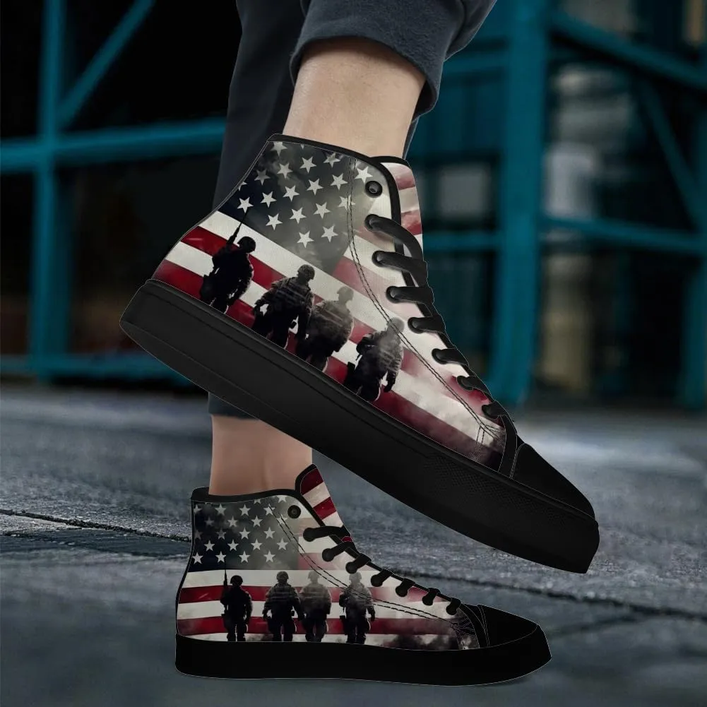Veteran Shoes for Men Women Patriotic High Top Canvas Sneakers Lace Up Casual Walking Shoes Gifts for Dad Mom